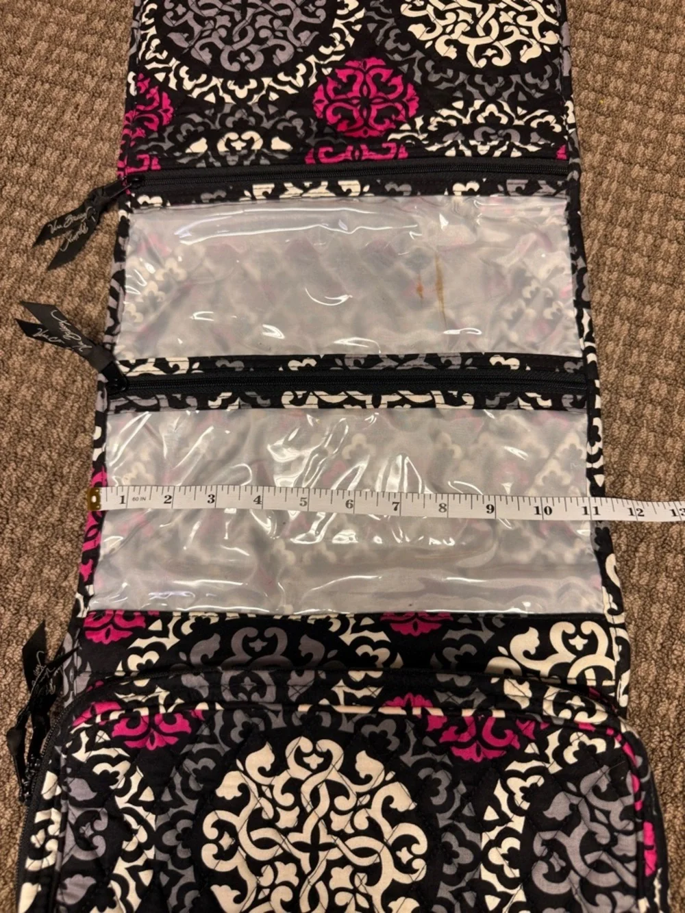 Vera Bradley Black, White & Hot Pink Quilted Cosmetic Organizer